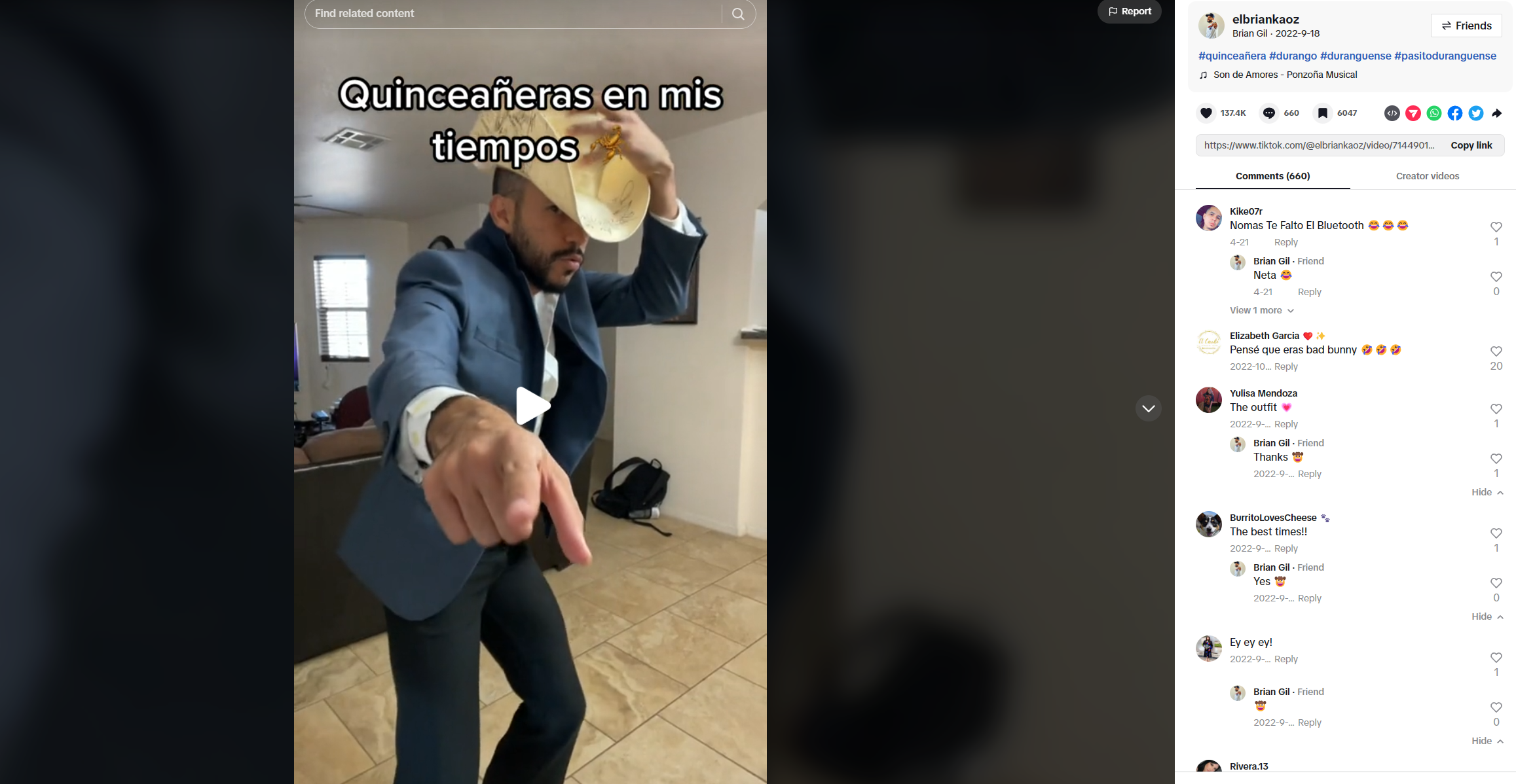 Brian Gil dancing to Duranguense on tiktok